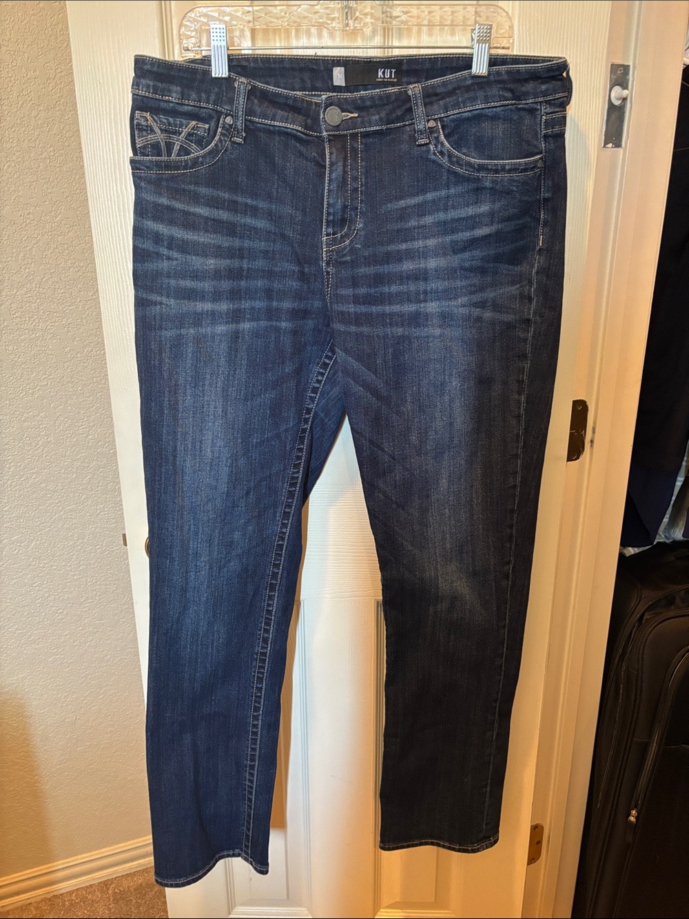Kut from the Kloth Straight Leg Jeans Dark Wash Embroidered Pocket Womens 14